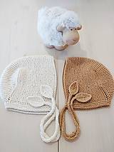 Detské čiapky - Ručne pletený bonnet s lístkom (škoricová 3-6mesiacov) - 14564584_