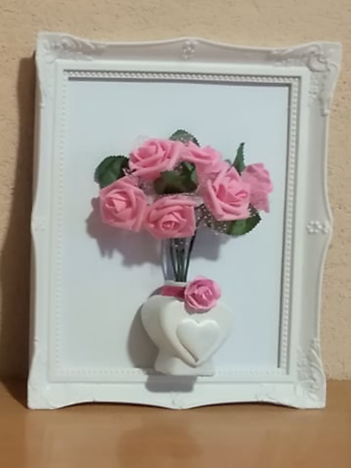 Obraz pre nevestu Svadobná kytica v bielom ráme