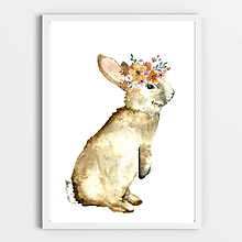Kresby - ArtPrint - zajko s kvetmi - 14566559_