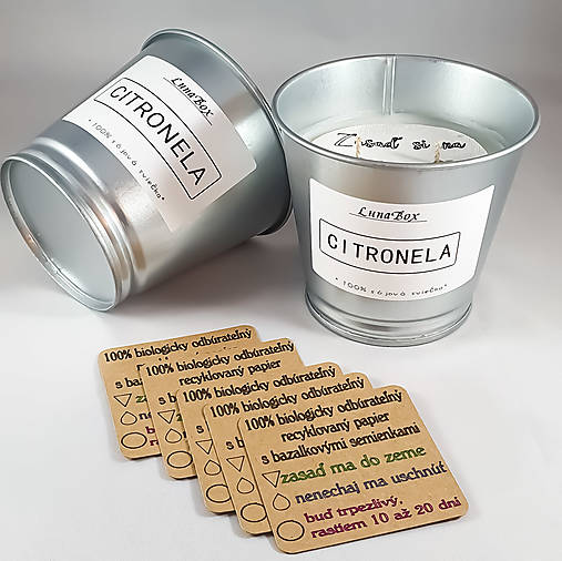 Sviečky - Citronela - sójová sviečka v kvetináči (citronela s bazalkovými semienkami) - 14566295_