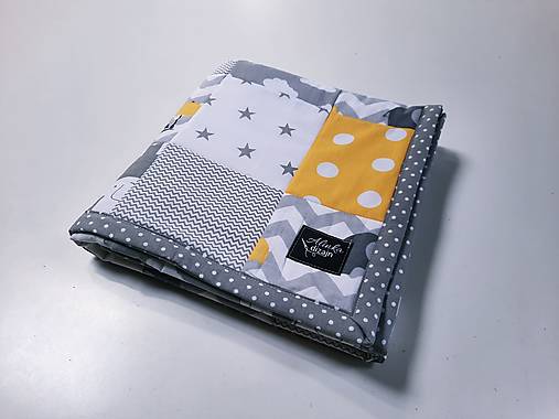 Sivo-žltá patchworková deka 100*100cm
