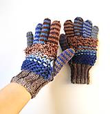 Rukavice - Prstové rukavice modro-hnedé - 14569051_