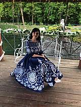 Šaty - Spoločenské šaty Floral Folk " Modrotlač "  (Modrotlač tmavá + biely vzor) - 14567543_