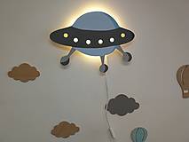 Svietidlá - Detská drevená lampa Ufo - 14568239_