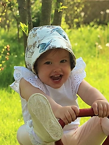 Detské čiapky - Letný detský ľanový čepiec motýle - 14575369_