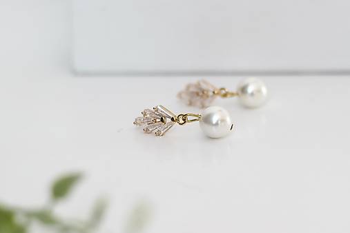  - Svadobné perlové náušnice Valentína (Bielo-zlatá kombinácia) - 14576297_