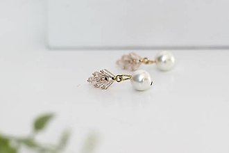 Náušnice - Svadobné perlové náušnice Valentína (Bielo-zlatá kombinácia) - 14576297_