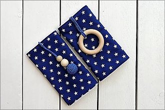 Detský textil - Slintáčiky na ergonomické nosiče (Námornícke hviezdičky s modrými doplnkami) - 14578892_