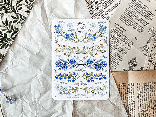 Papier - Samolepky "branches - blooming meadow" (Modrá) - 14580410_