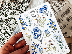 Papier - Samolepky "blooming meadow" (Modrá) - 14580441_
