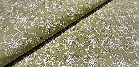 Textil - Látka biele kvety na zelenej - 14582203_