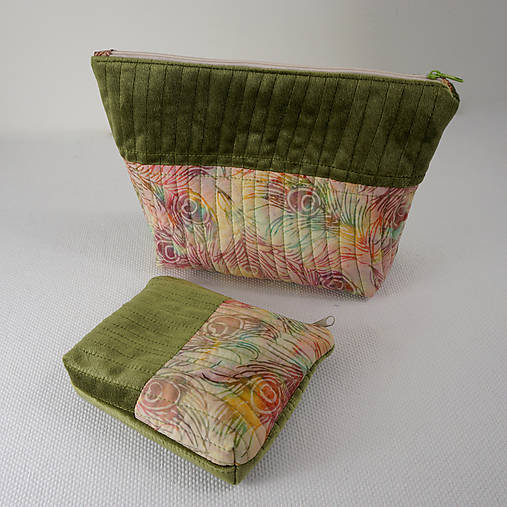 Taštičky - Dve prešívané taštičky -  olivový plyš 5 - 14581287_