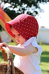 Detské čiapky - Letný detský ľanový čepiec bodka na červenej - 14581371_