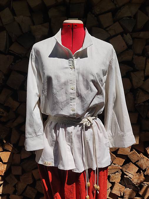 Blúzky a košele - Ľanová košeľa so stojáčikom - 14581939_