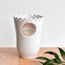 Dekorácie - Porcelánová váza - zlatý Květ života - 14582645_