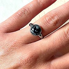 Prstene - Snowflake Obsidian Stainless Steel Ring / Elegantný prsteň s obsidiánom z chirurgickej ocele - 14586121_