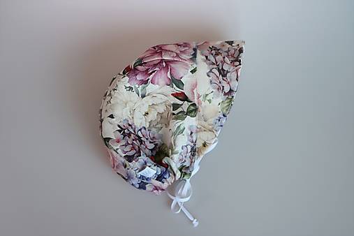 Letný detský ľanový čepček ruže a hortenzie