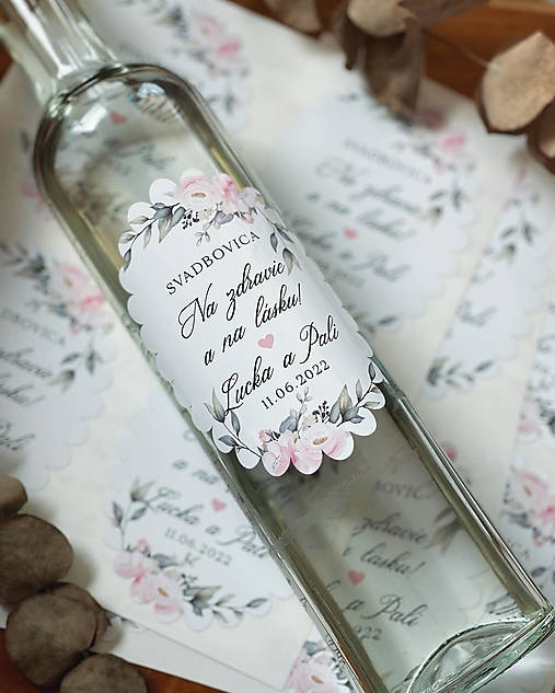 Nálepky na svadobné fľaše 88 ružové (24-40 kusov)