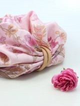 Šály a nákrčníky - Zľava - Pôvabný ružový nákrčník z ľanu s kvetinovým motívom "Jolie II." - 14586916_