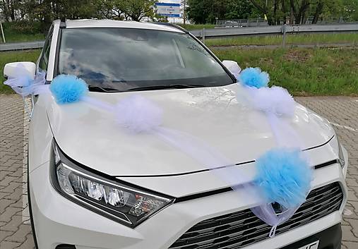 Dekorácie - POM POM svadobná výzdoba auta Blue - 14585158_
