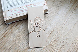 Papiernictvo - Malá drevená záložka do knihy "Dievčatko" - 14588225_