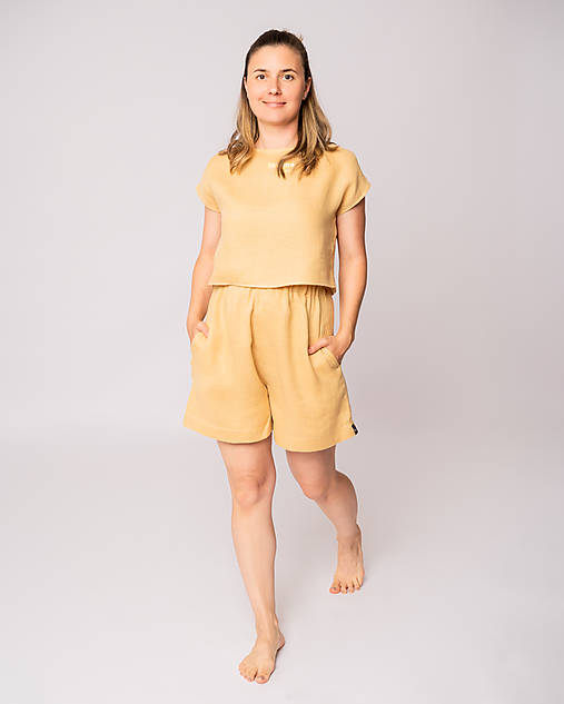 Iné oblečenie - Ľanový set Femme tmavožltý - 14588046_