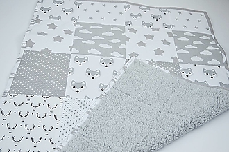 Detský textil - Sivo-biela patchworková deka s barančekom 100*80cm - 14592616_