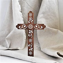 Dekorácie - Kríž drevený biely - špirála, 20cm - 14592090_