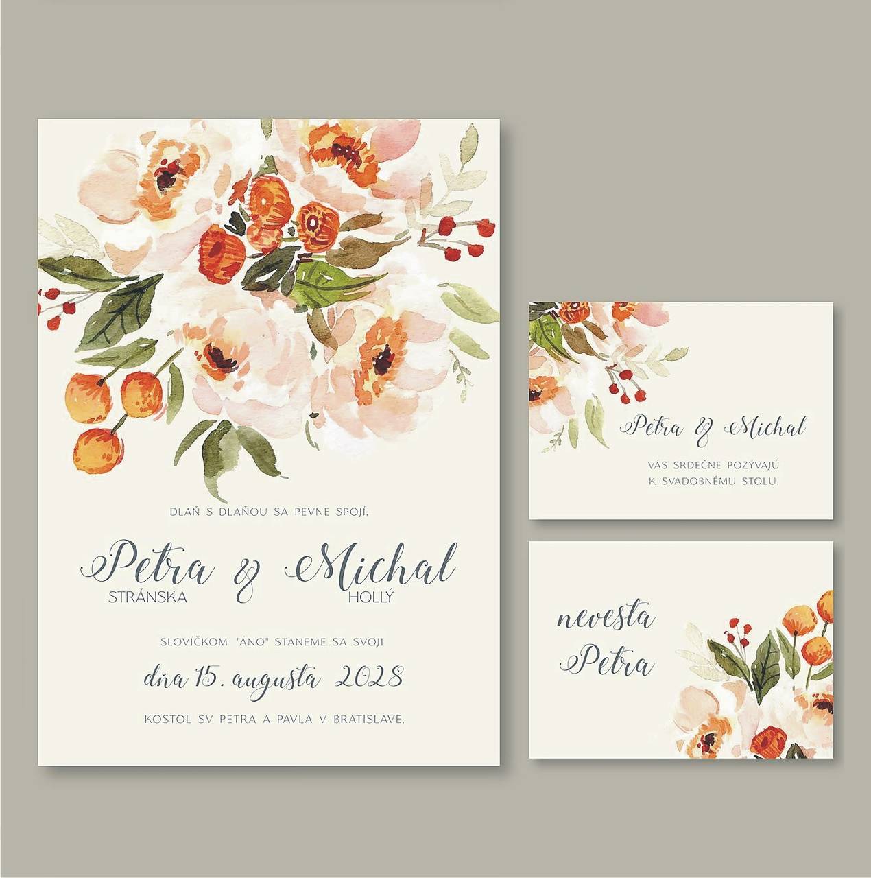 Kvetinové svadobné oznámenia (350 g/m2-  potlač na klasický kartón)