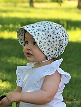 Detské čiapky - Letný detský ľanový čepček modré kvietky - 14594597_