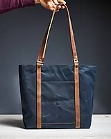Veľké tašky - Modrá taška z kože a voskovaného plátna. - 14594502_