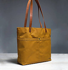 Veľké tašky - Žltá taška z plátna a kože. - 14594565_