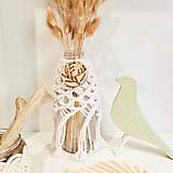 Dekorácie - Makramé upcyklovaná váza alebo svietnik s vypaľovaným detailom (biela vysoká - Biela) - 14593993_
