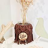 Dekorácie - Makramé upcyklovaná váza alebo svietnik s vypaľovaným detailom (stredná čokoláda - Hnedá) - 14594002_
