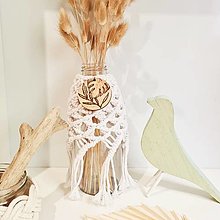 Dekorácie - Makramé upcyklovaná váza alebo svietnik s vypaľovaným detailom (biela vysoká - Biela) - 14593993_