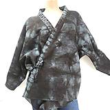 Kimoná - Ľanový kabátik (čiernosivá batika) - 14594656_