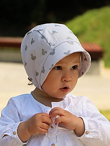 Detské čiapky - Letný detský čepček ušaté hlávky svetlošedý - 14597190_