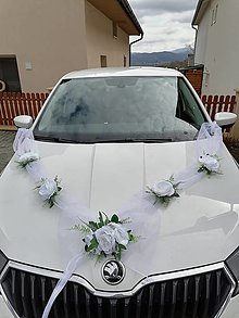Iné doplnky - Kvetinová šerpa na svadobné auto (Biela) - 14595366_
