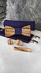 Pánske doplnky - Pánsky drevený motýlik, manžetové gombíky, spona, traky vreckovka - 14595869_