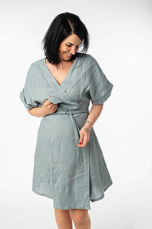 Šaty - Zavinovacie ľanové kimono šaty - Sluka - 14597004_
