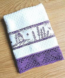 Úžitkový textil - Froté uterák s háčkovanou krajkou, levanduľa (Biela) - 14597577_