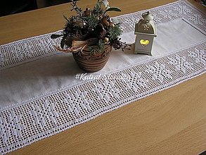 Úžitkový textil - Biele ľanové prestieranie s hviezdičkovým lemom  (štóla cca 110 x 40 cm) - 14600885_
