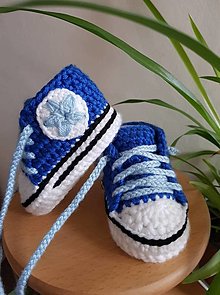Detské topánky - Modré háčkované tenisky s hviezdičkou - 14600974_