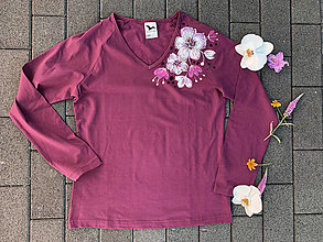 Topy, tričká, tielka - Maľované dámske tričko s dlhým rukávom Amazing Bordeaux - 14599420_