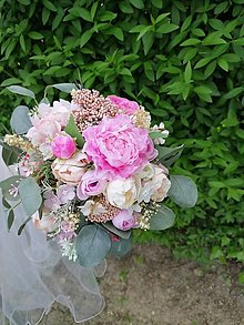 Kytice pre nevestu - svadobná kytica ružová pivonka - 14601708_