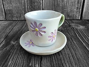 Nádoby - Šálka s tanierikom Kvety fialové 180ml - 14602235_