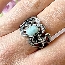 Prstene - Filigree Larimar Ring / Elegantný vintage prsteň s larimarom - 14602913_