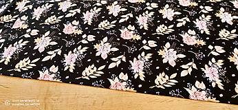 Textil - Teplákovina - Kvety na tmavom - cena za 10 centimetrov - 14604494_