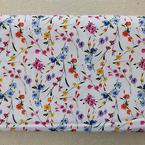 Textil - VLNIENKA výroba na mieru 100 % bavlna potlačená FLOWERS KVIETKY lúčne francúzsky dizajn - 14604552_