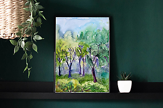 Obrazy - Akvarelový obraz Daždivý les - 14602577_